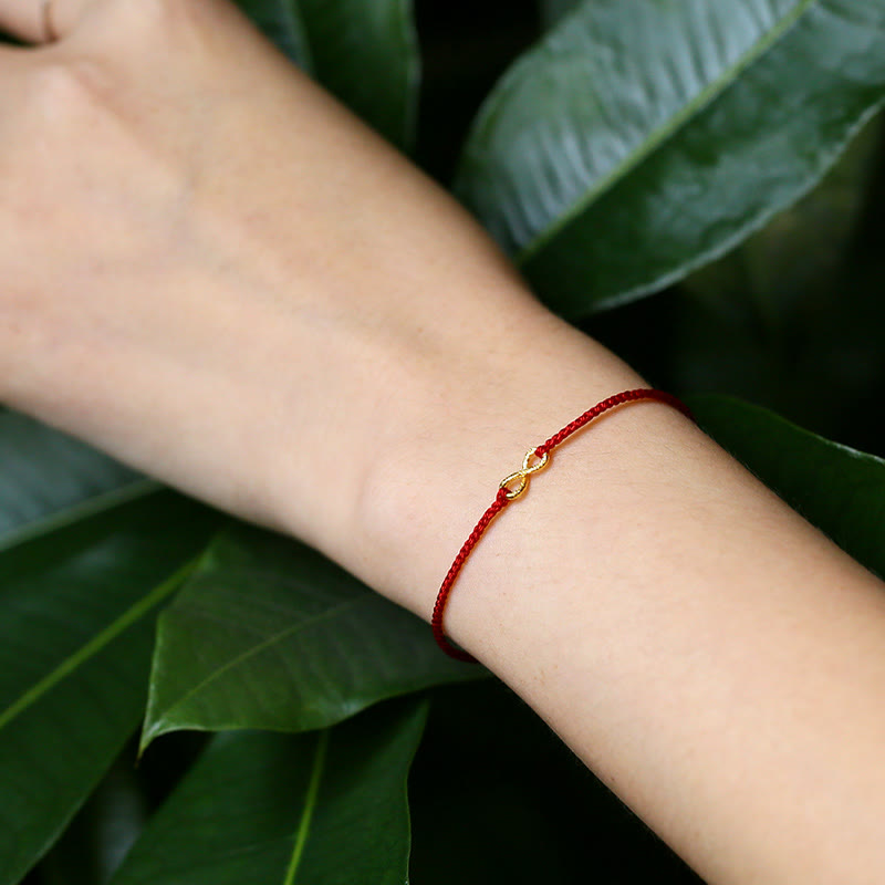 Pulsera de cuerda ultrafina hecha a mano con protección de monedas de cobre con el personaje Fu de Mobius Infinite Love de oro 999 y Buddha Stones