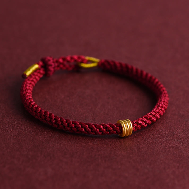 Pulsera de cuerda trenzada con diseño de triple anillo en oro 999 con Buddha Stones - image 2