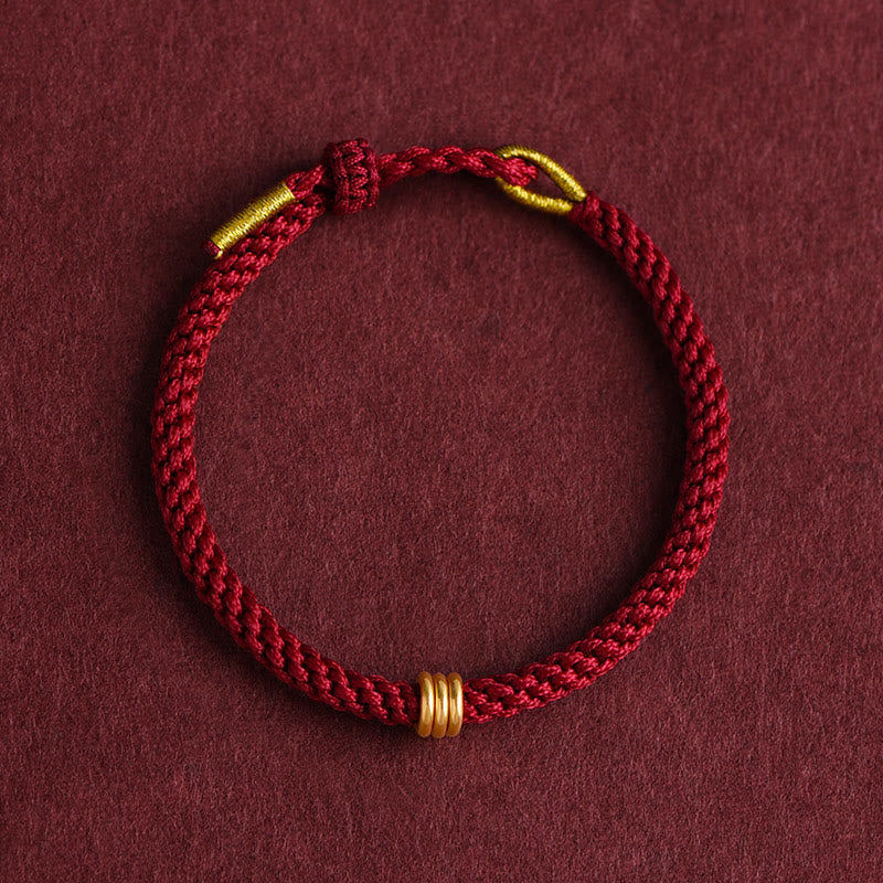 Pulsera de cuerda trenzada con diseño de triple anillo en oro 999 con Buddha Stones - image 1