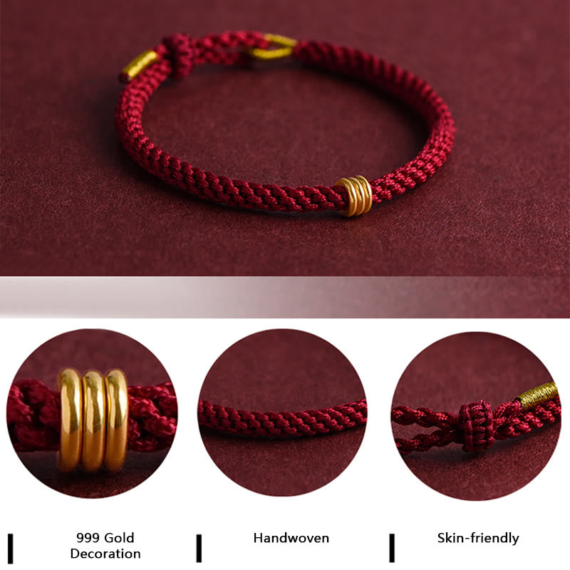 Pulsera de cuerda trenzada con diseño de triple anillo en oro 999 con Buddha Stones - image 7