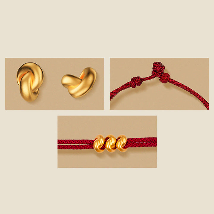 Pulsera trenzada de cuerda con diseño de nudo de los deseos hecha a mano con Buddha Stones en oro 999