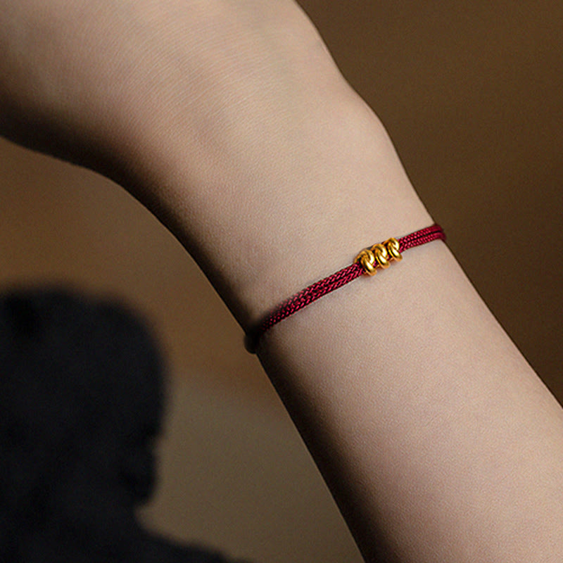 Pulsera trenzada de cuerda con diseño de nudo de los deseos hecha a mano con Buddha Stones en oro 999 - Tres cuentas (oro de aproximadamente 0,3 g) - 21 centímetros - image 2