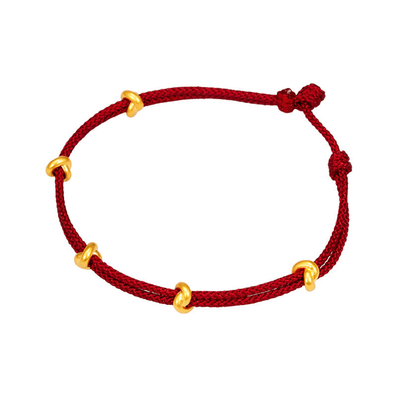 Pulsera trenzada de cuerda con diseño de nudo de los deseos hecha a mano con Buddha Stones en oro 999
