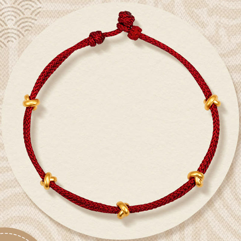 Pulsera trenzada de cuerda con diseño de nudo de los deseos hecha a mano con Buddha Stones en oro 999