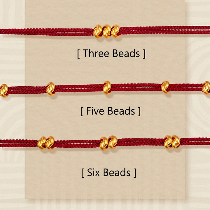 Pulsera trenzada de cuerda con diseño de nudo de los deseos hecha a mano con Buddha Stones en oro 999