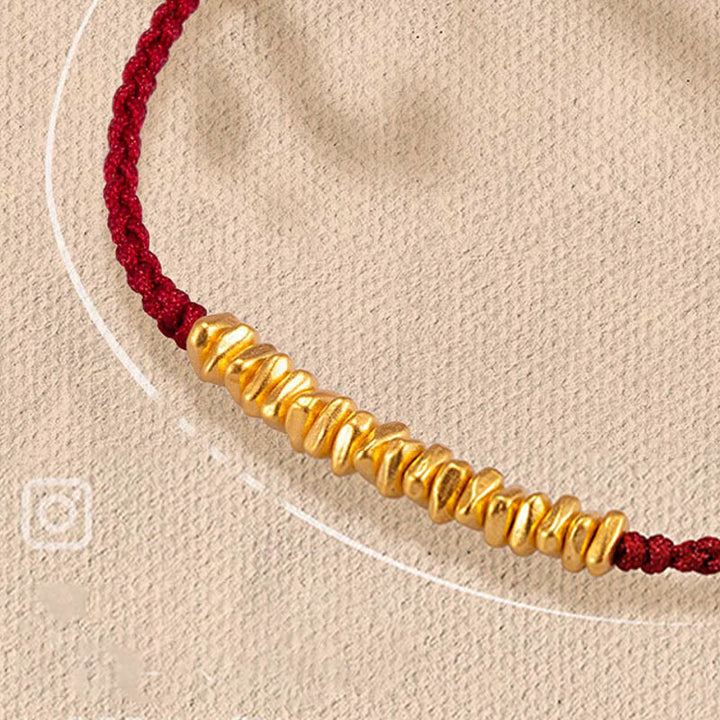 Pulsera trenzada de protección hecha a mano con diseño de pequeñas piezas de oro 999 y Buddha Stones - Rojo cereza (Oro aproximadamente 0,75 g) - 21 cm - image 8