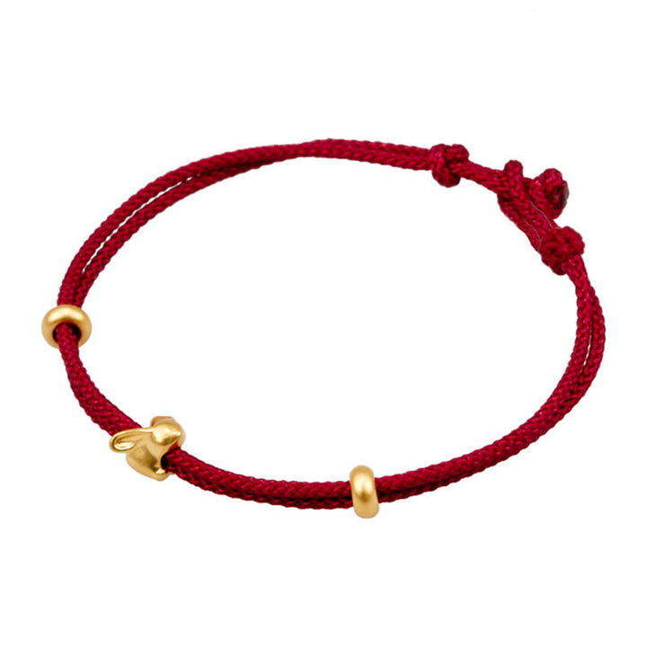 Pulsera trenzada de la suerte hecha a mano con diseño de osmanthus y conejo de la suerte en oro 999 con Buddha Stones