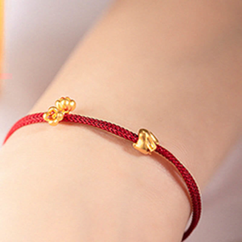 Pulsera trenzada de la suerte hecha a mano con diseño de osmanthus y conejo de la suerte en oro 999 con Buddha Stones