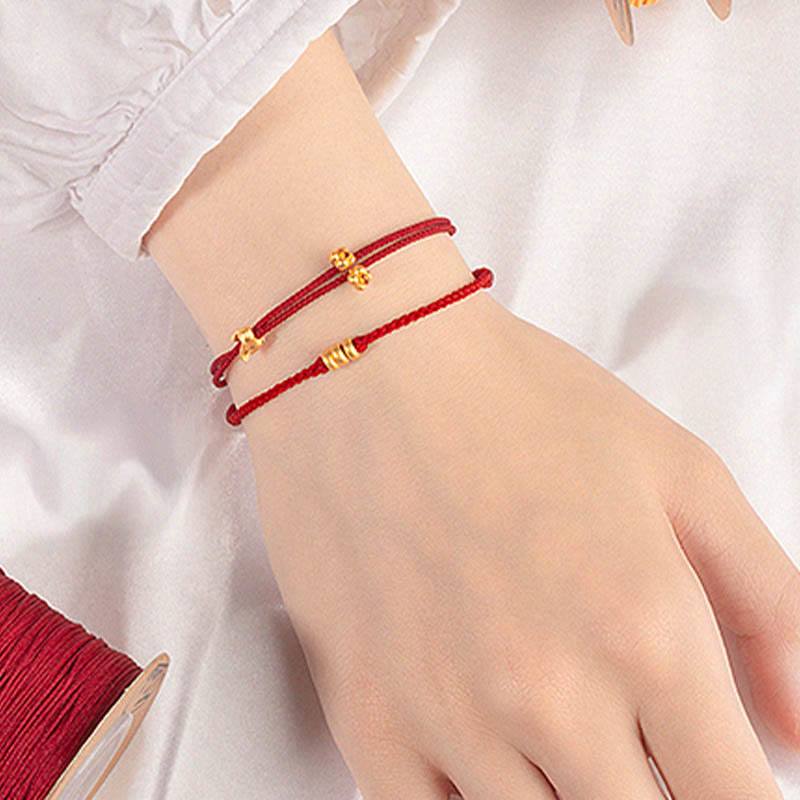 Pulsera trenzada de la suerte hecha a mano con diseño de osmanthus y conejo de la suerte en oro 999 con Buddha Stones
