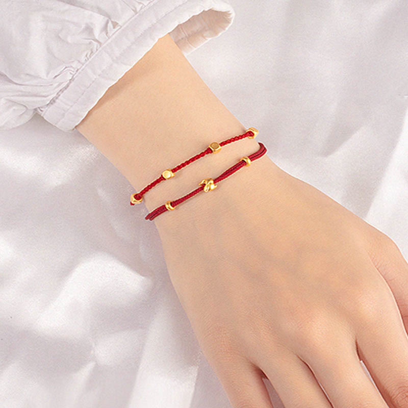 Pulsera trenzada de la suerte hecha a mano con diseño de osmanthus y conejo de la suerte en oro 999 con Buddha Stones