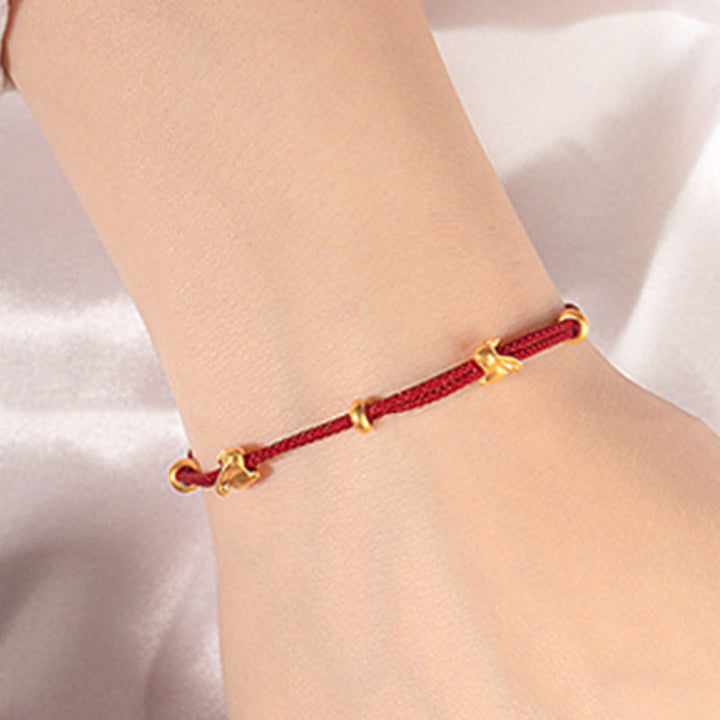 Pulsera trenzada de la suerte hecha a mano con diseño de osmanthus y conejo de la suerte en oro 999 con Buddha Stones