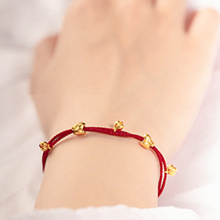 Pulsera trenzada de la suerte hecha a mano con diseño de osmanthus y conejo de la suerte en oro 999 con Buddha Stones