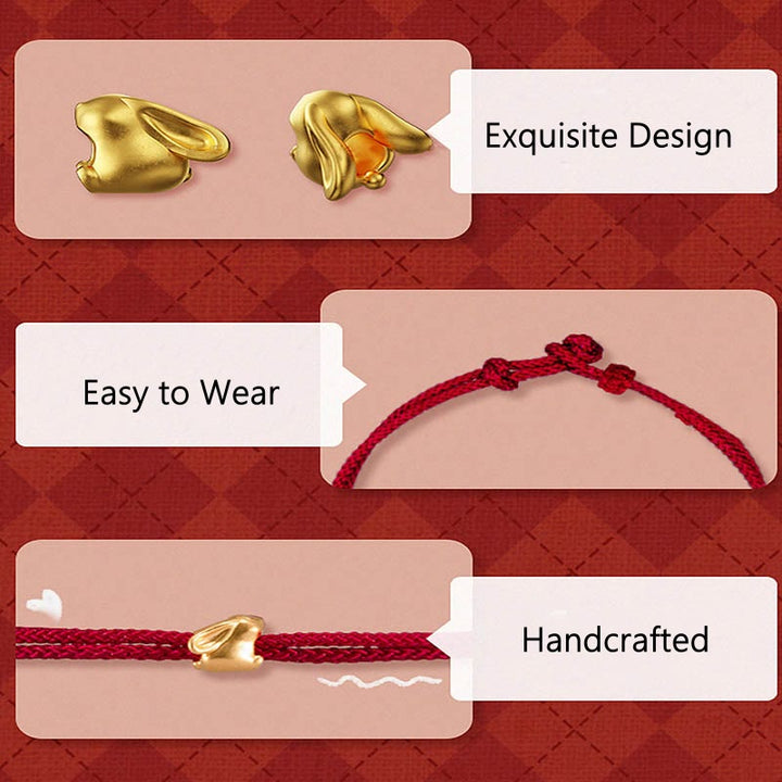 Pulsera trenzada de la suerte hecha a mano con diseño de osmanthus y conejo de la suerte en oro 999 con Buddha Stones