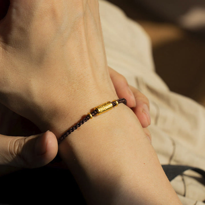 Pulsera de cuerda trenzada hecha a mano con diseño tallado y amuleto de buena suerte de oro 999 con Buddha Stones - Marrón (oro aproximadamente 0,68 g) - 21 centímetros - image 12