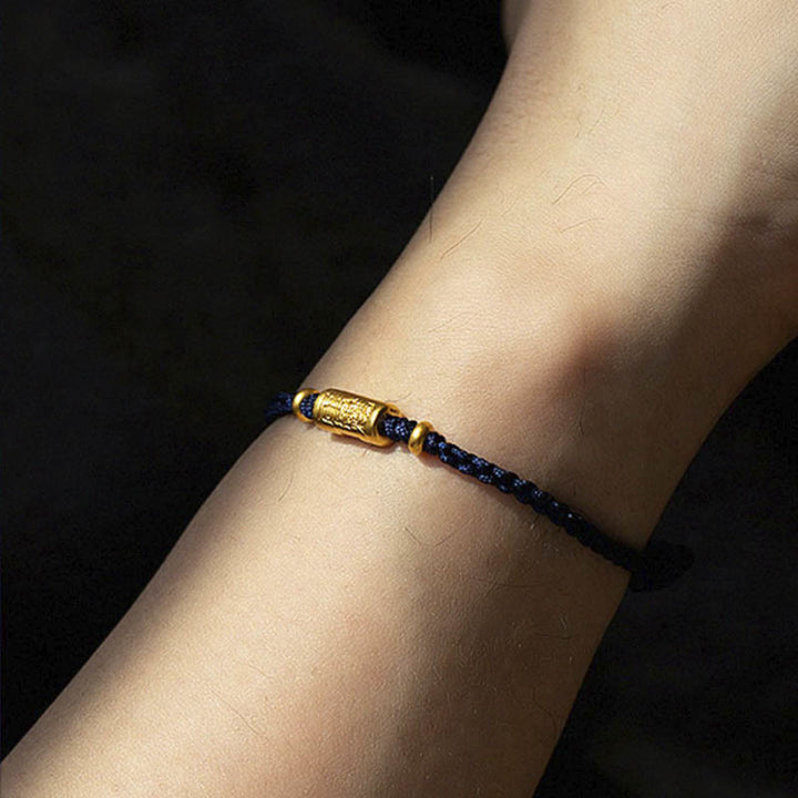 Pulsera de cuerda trenzada hecha a mano con diseño tallado y amuleto de buena suerte de oro 999 con Buddha Stones - Azul marino (Oro aproximadamente 0,68 g) - 21 cm - image 8