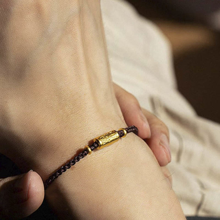 Pulsera de cuerda trenzada hecha a mano con diseño tallado y amuleto de buena suerte de oro 999 con Buddha Stones - image 13