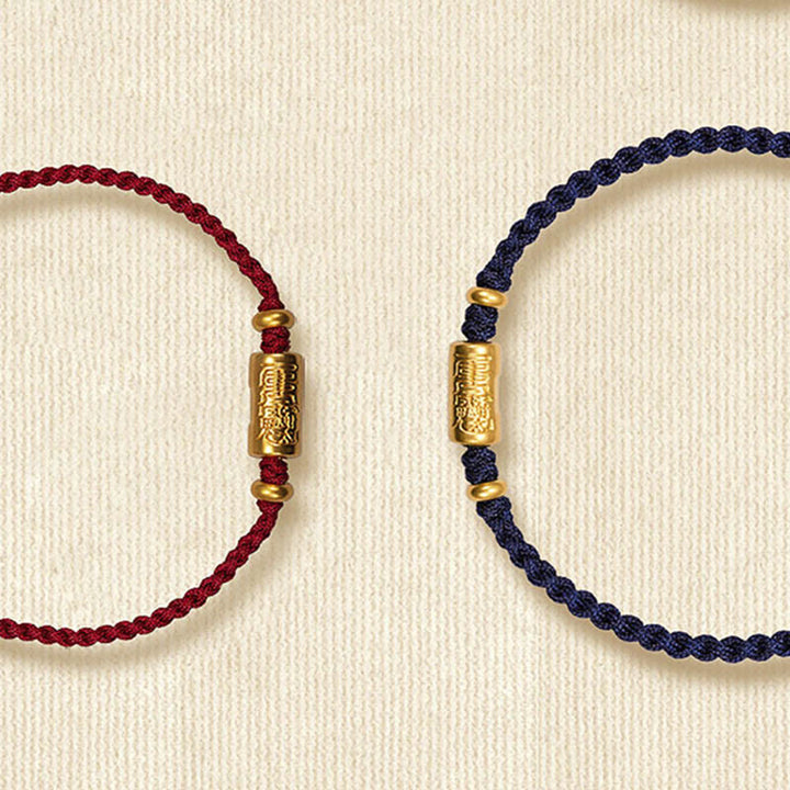 Pulsera de cuerda trenzada hecha a mano con diseño tallado y amuleto de buena suerte de oro 999 con Buddha Stones