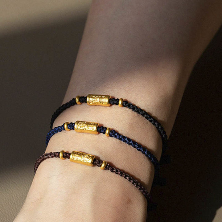 Pulsera de cuerda trenzada hecha a mano con diseño tallado y amuleto de buena suerte de oro 999 con Buddha Stones - image 15