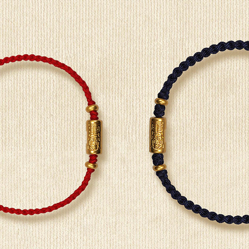 Pulsera de cuerda trenzada hecha a mano con diseño tallado y amuleto de buena suerte de oro 999 con Buddha Stones - image 19