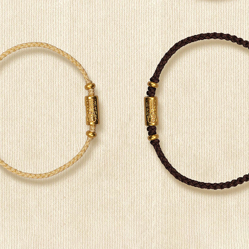 Pulsera de cuerda trenzada hecha a mano con diseño tallado y amuleto de buena suerte de oro 999 con Buddha Stones - image 18