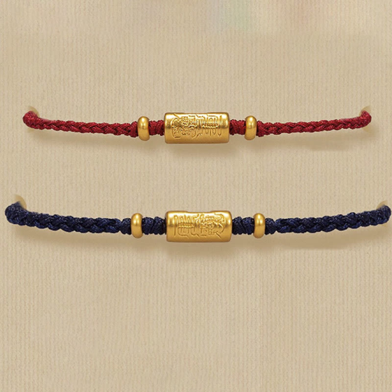 Pulsera de cuerda trenzada hecha a mano con diseño tallado y amuleto de buena suerte de oro 999 con Buddha Stones - image 17