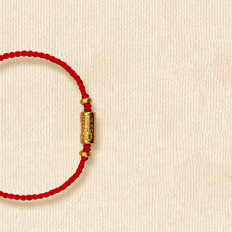Pulsera de cuerda trenzada hecha a mano con diseño tallado y amuleto de buena suerte de oro 999 con Buddha Stones - Rojo (oro aproximadamente 0,68 g) - 21 centímetros - image 2