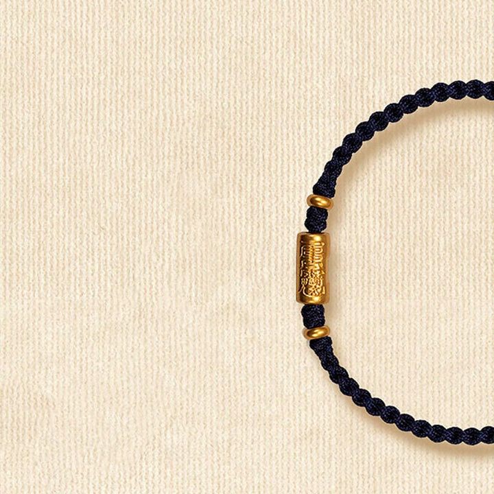 Pulsera de cuerda trenzada hecha a mano con diseño tallado y amuleto de buena suerte de oro 999 con Buddha Stones - Negro (oro aproximadamente 0,68 g) - 21 centímetros - image 14