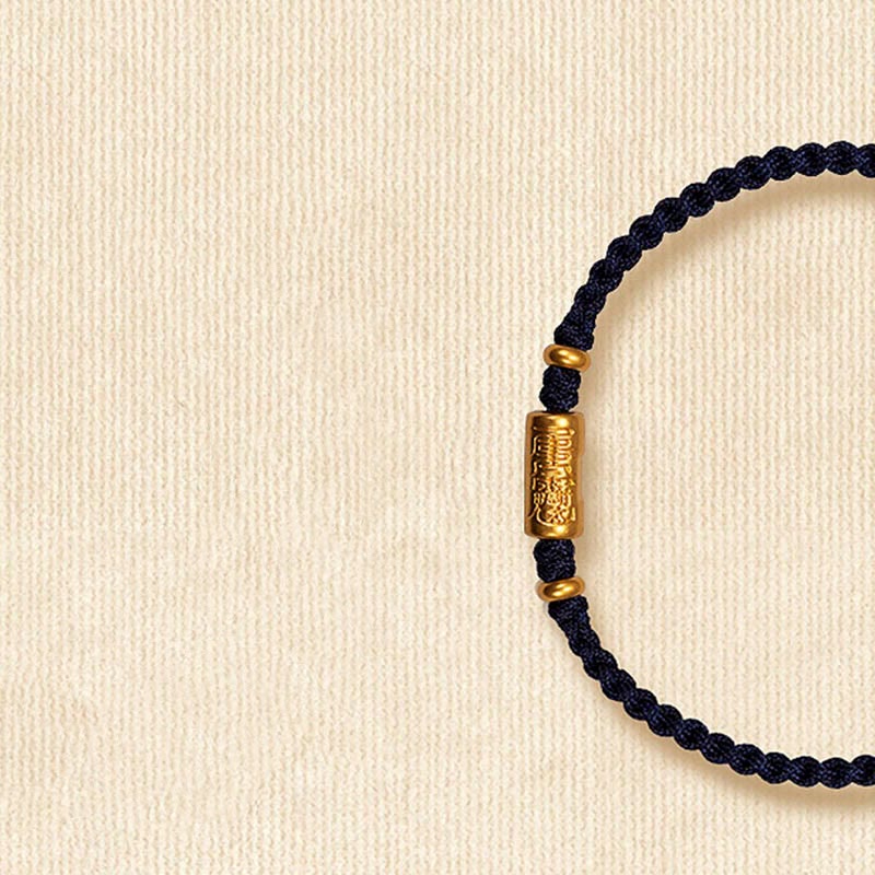Pulsera de cuerda trenzada hecha a mano con diseño tallado y amuleto de buena suerte de oro 999 con Buddha Stones - Negro (Oro aproximadamente 0,68 g) - 21 cm - image 14