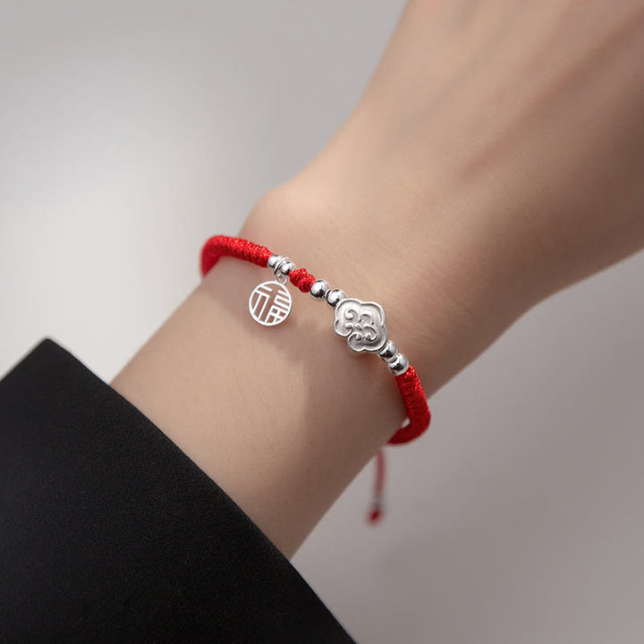 Pulsera trenzada con bendición de nubes auspiciosas y carácter Fu hecha a mano con Buddha Stones en plata de ley 925