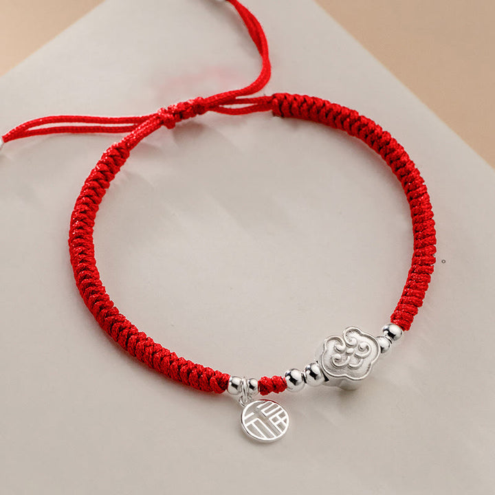 Pulsera trenzada con bendición de nubes auspiciosas y carácter Fu hecha a mano con Buddha Stones en plata de ley 925