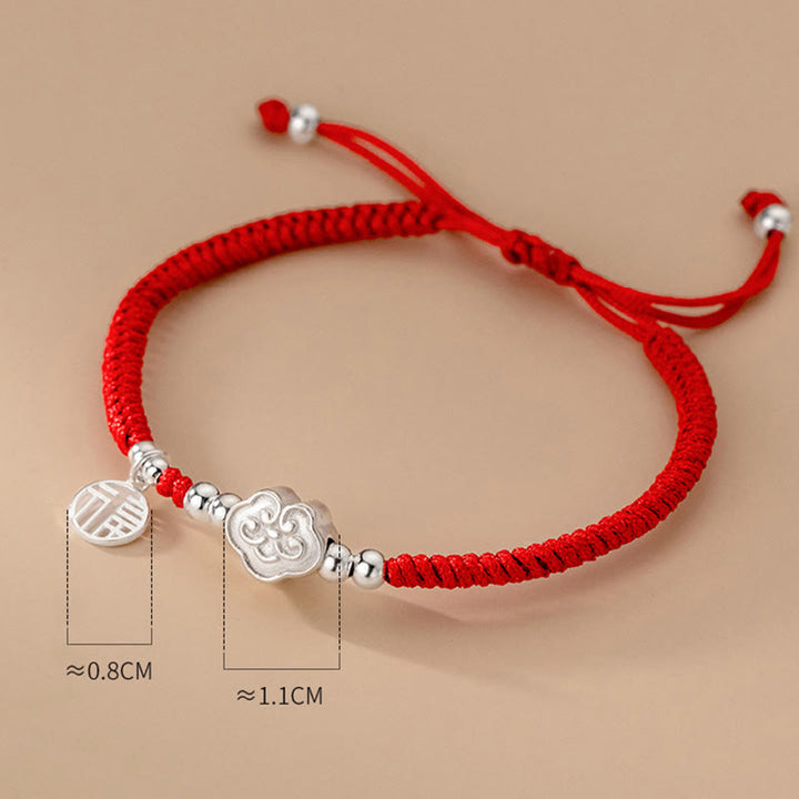 Pulsera trenzada con bendición de nubes auspiciosas y carácter Fu hecha a mano con Buddha Stones en plata de ley 925