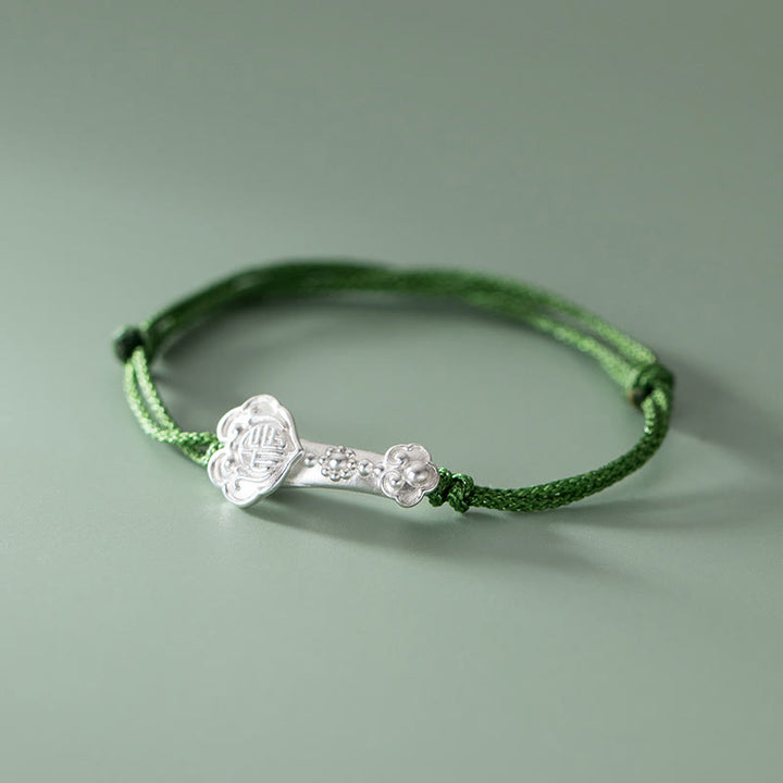 Pulsera trenzada de cuerda verde con mango de Ruyi y símbolo de la suerte hecha a mano con Buddha Stones en plata de ley 999