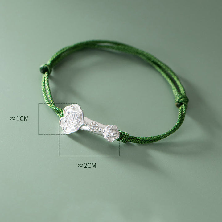 Pulsera trenzada de cuerda verde con mango de Ruyi y símbolo de la suerte hecha a mano con Buddha Stones en plata de ley 999