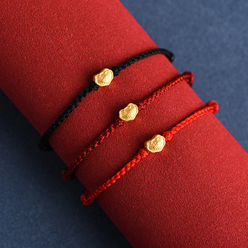 Pulsera de cuerda hecha a mano con protección de caracteres Fu y dije de cerradura china de oro 999 con Buddha Stones - image 3
