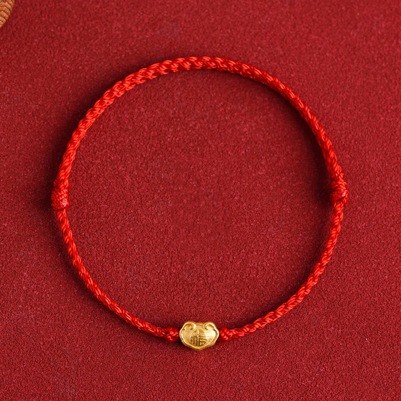 Pulsera de cuerda hecha a mano con protección de caracteres Fu y dije de cerradura china de oro 999 con Buddha Stones - image 9
