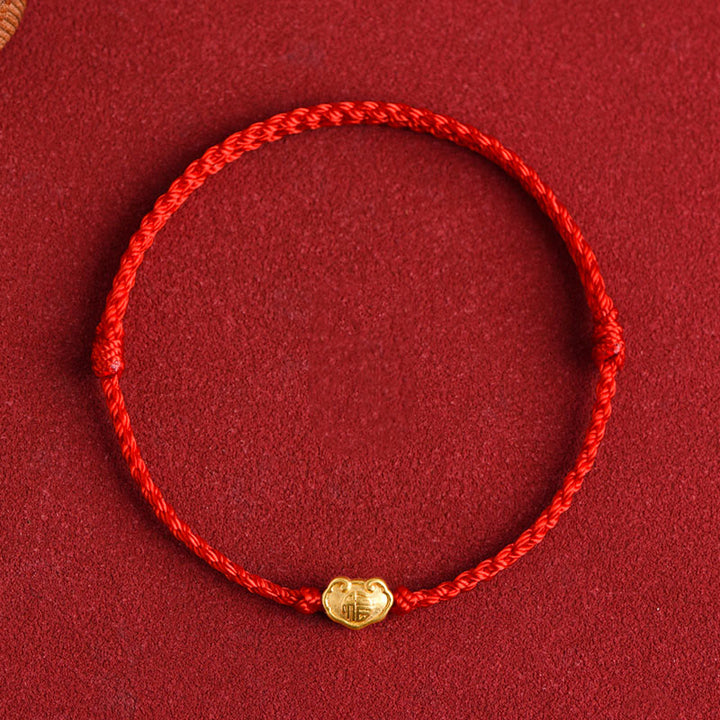 Pulsera de cuerda hecha a mano con protección de caracteres Fu y dije de cerradura china de oro 999 con Buddha Stones - image 9