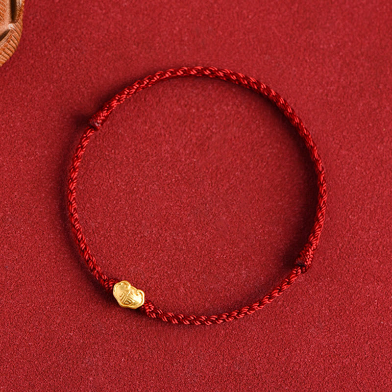 Pulsera de cuerda hecha a mano con protección de caracteres Fu y dije de cerradura china de oro 999 con Buddha Stones - image 13