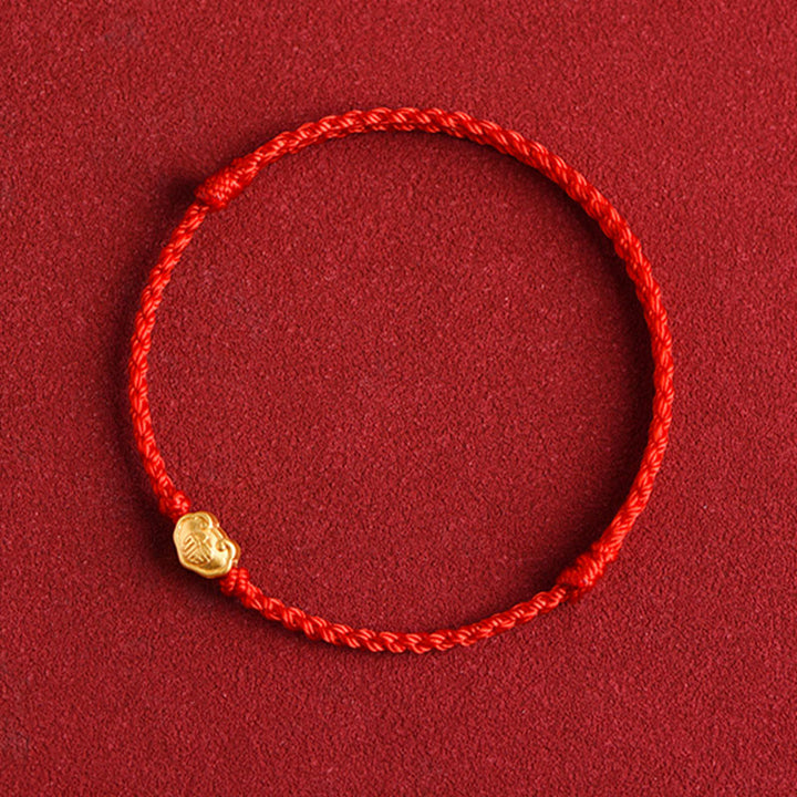 Pulsera de cuerda hecha a mano con protección de caracteres Fu y dije de cerradura china de oro 999 con Buddha Stones - image 10