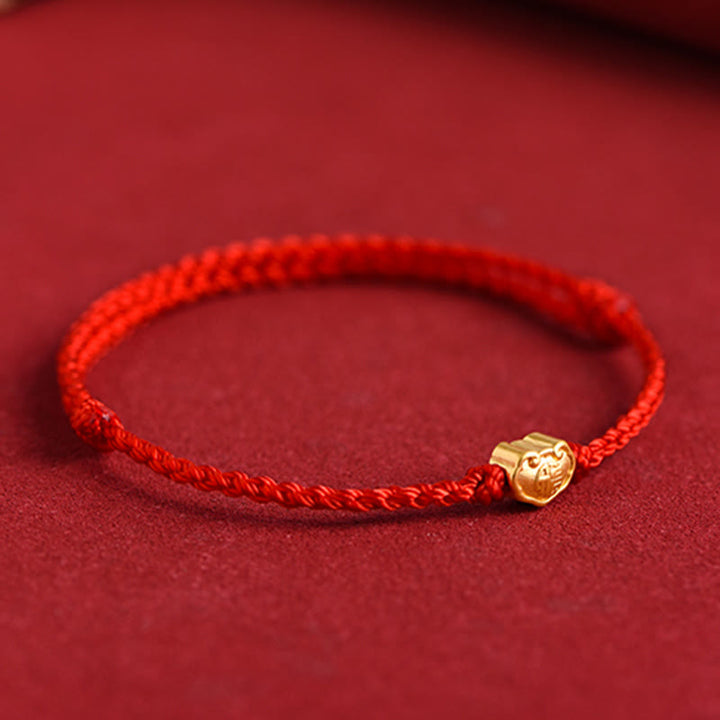 Pulsera de cuerda hecha a mano con protección de caracteres Fu y dije de cerradura china de oro 999 con Buddha Stones - image 4