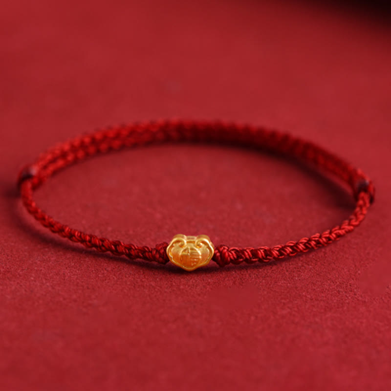 Pulsera de cuerda hecha a mano con protección de caracteres Fu y dije de cerradura china de oro 999 con Buddha Stones - image 14