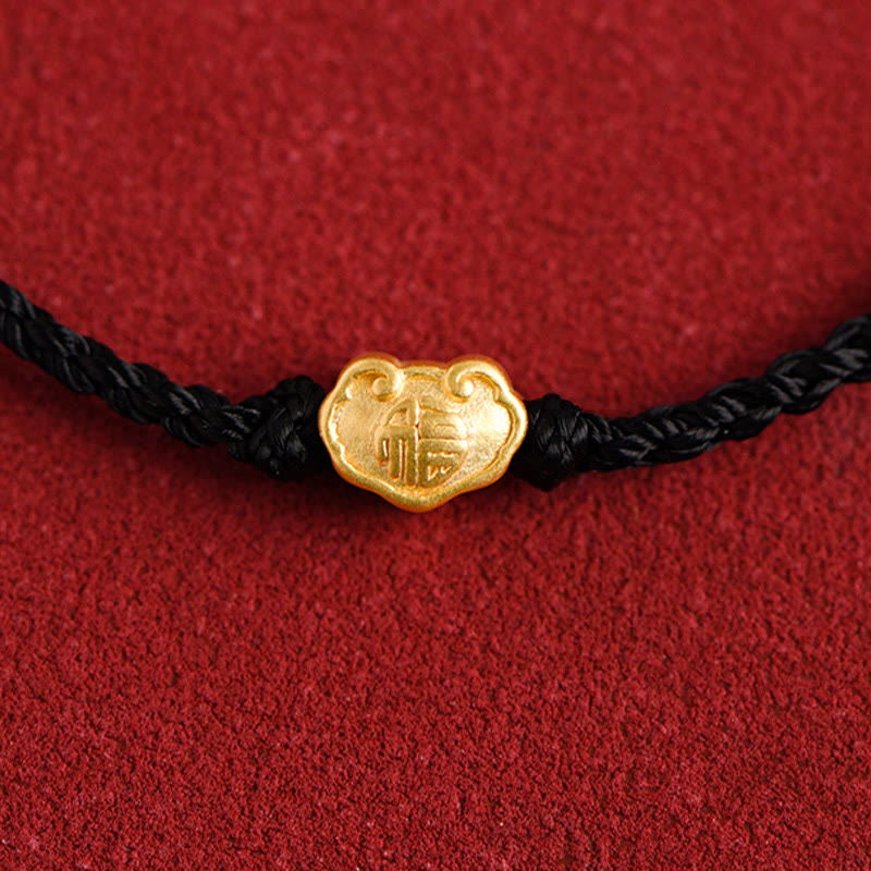 Pulsera de cuerda hecha a mano con protección de caracteres Fu y dije de cerradura china de oro 999 con Buddha Stones - image 20