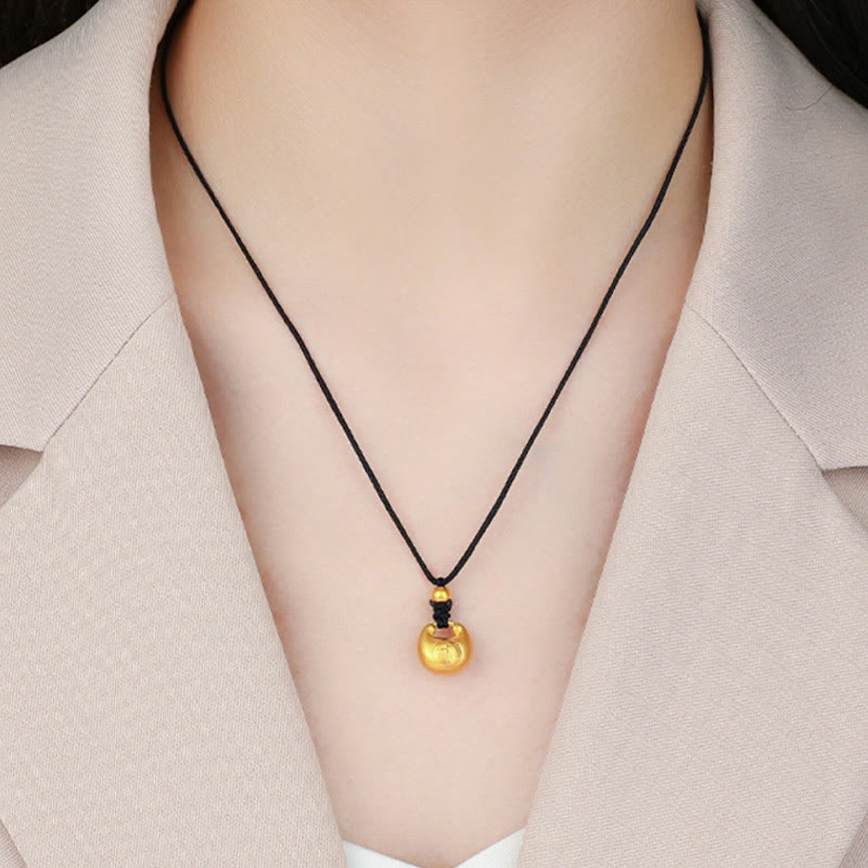 Collar con colgante de cuerda de la suerte con diseño de candado de deseos y personaje Fu de oro 999 con Buddha Stones - image 3