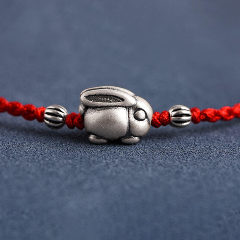 Pulsera tobillera con cuerda de la suerte de conejo de plata de ley 999 hecha a mano con Buddha Stones - image 9