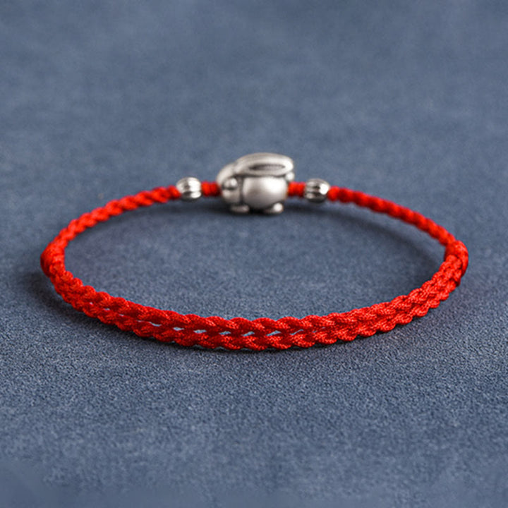 Pulsera tobillera con cuerda de la suerte de conejo de plata de ley 999 hecha a mano con Buddha Stones