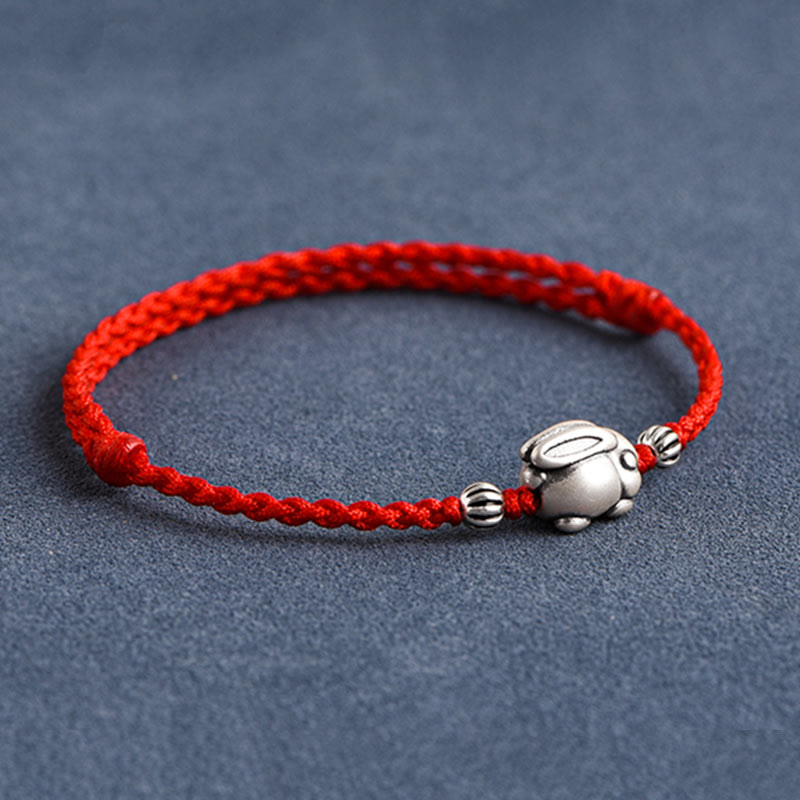 Pulsera tobillera con cuerda de la suerte de conejo de plata de ley 999 hecha a mano con Buddha Stones - image 4