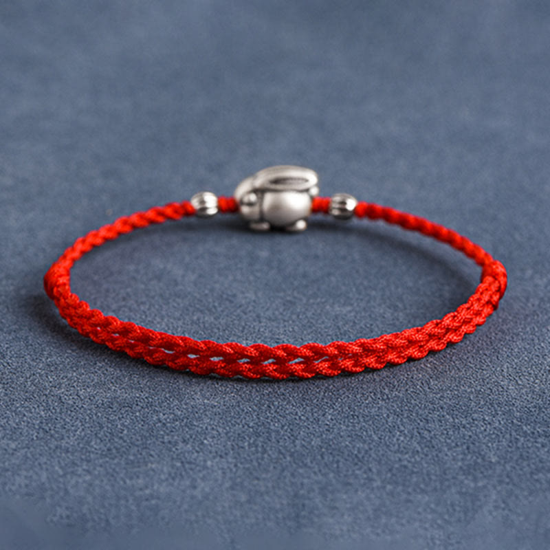 Pulsera tobillera con cuerda de la suerte de conejo de plata de ley 999 hecha a mano con Buddha Stones - image 3