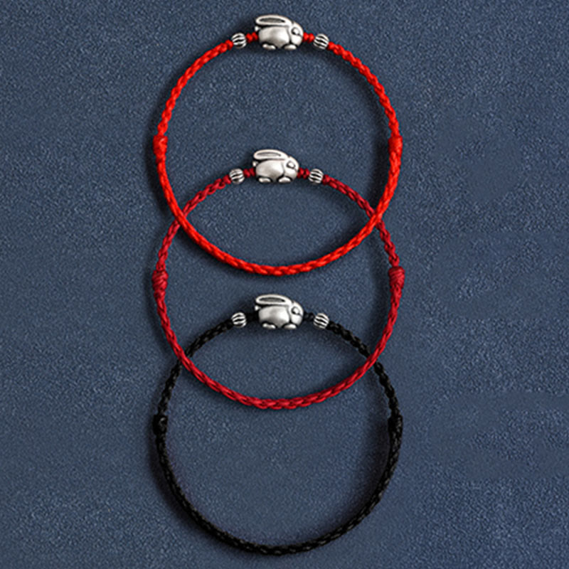 Pulsera tobillera con cuerda de la suerte de conejo de plata de ley 999 hecha a mano con Buddha Stones - image 27