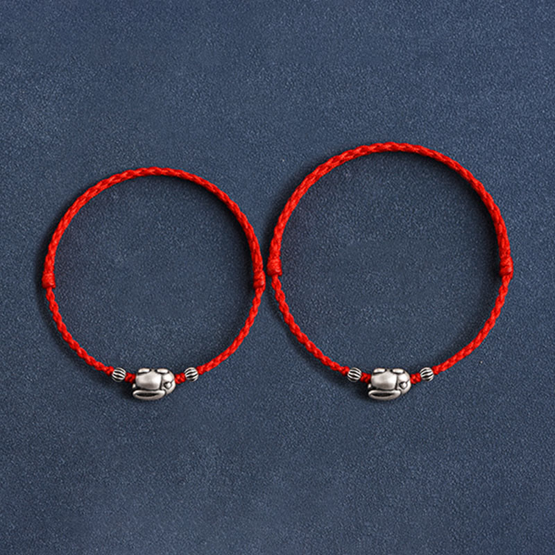 Pulsera tobillera con cuerda de la suerte de conejo de plata de ley 999 hecha a mano con Buddha Stones - image 13