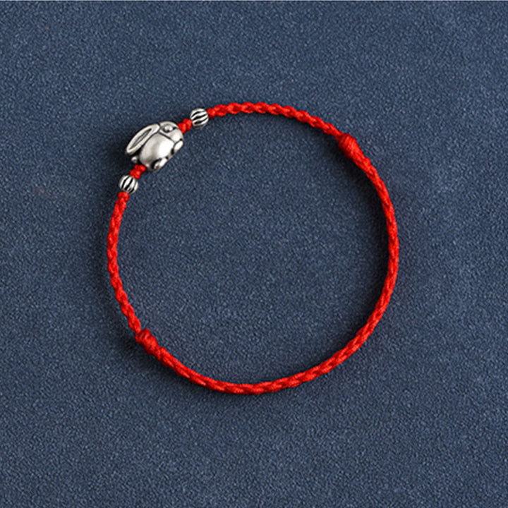 Pulsera tobillera con cuerda de la suerte de conejo de plata de ley 999 hecha a mano con Buddha Stones