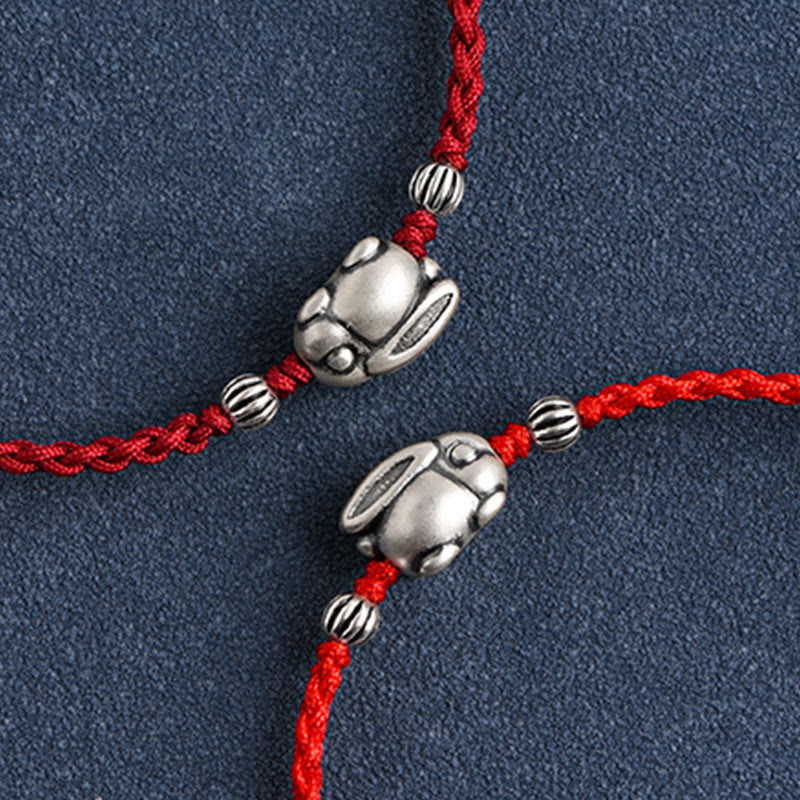 Pulsera tobillera con cuerda de la suerte de conejo de plata de ley 999 hecha a mano con Buddha Stones - image 20